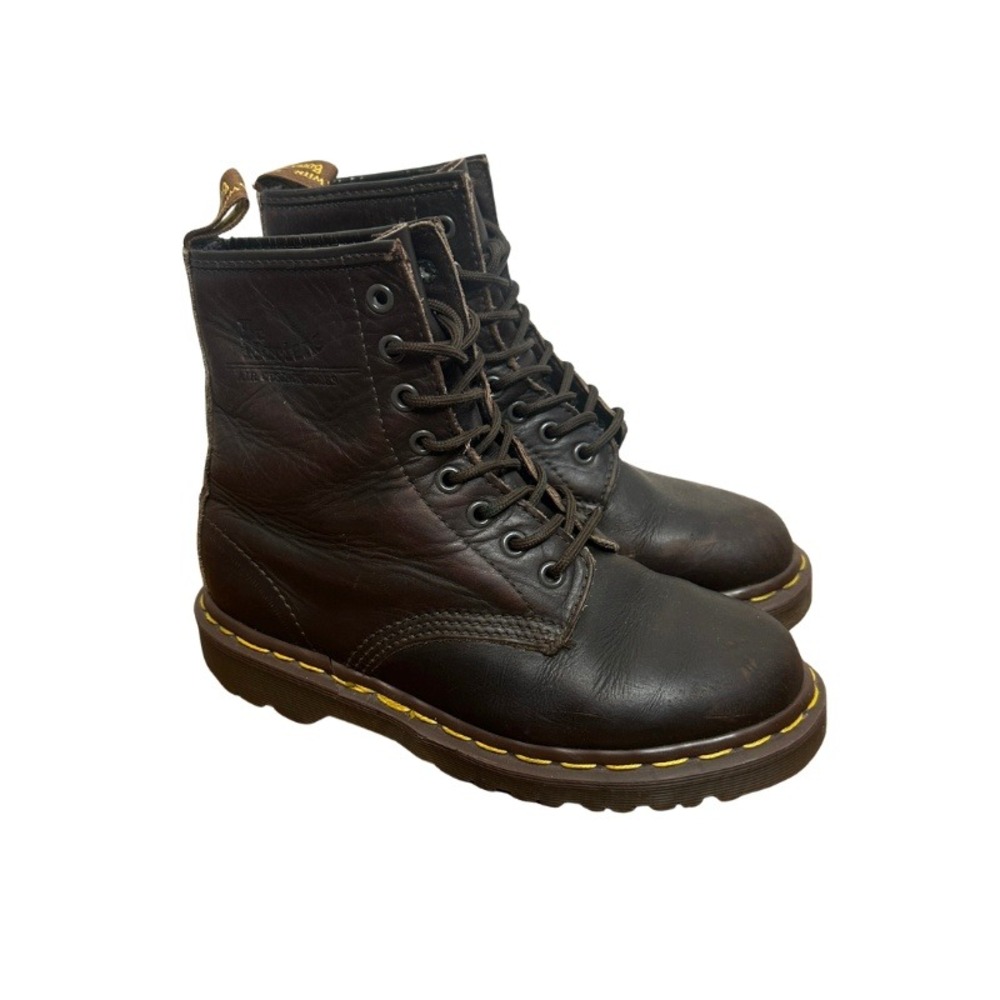 Vtg Dr Martens 1460 Made In England Brown Leather Boots Ankle Embossed UK 5 W 7